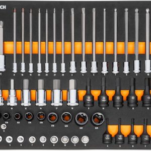 GEARWRENCH 74 Piece 1/4”, 3/8”, 1/2” Drive Metric Bit Socket Set in Foam Storage Tray - GWMSBSKCBMM
